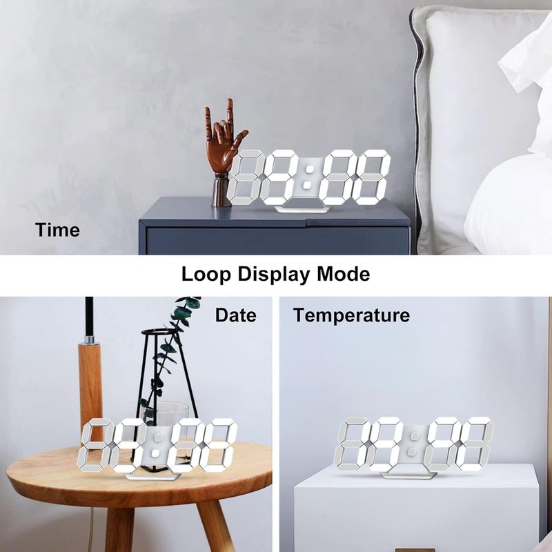 Deeyaple Multiple options 3D Led Digital Alarm Clock Small Wall Clock Snooze Dimmable Time Memory 12/24 Date Temperature Remote Control Night Light Office Kitchen Living Room Bedroom (9.7 Inch, White) Reliable durability - Image 3