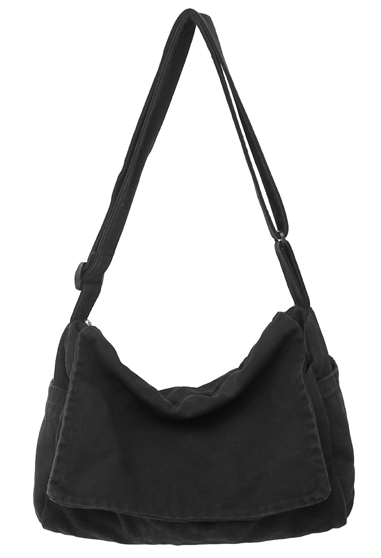 Collsants Messenger Bag for Women Men Satchel Bag Canvas Crossbody Shoulder Bag Casual Sling Bag(black) - Image 1