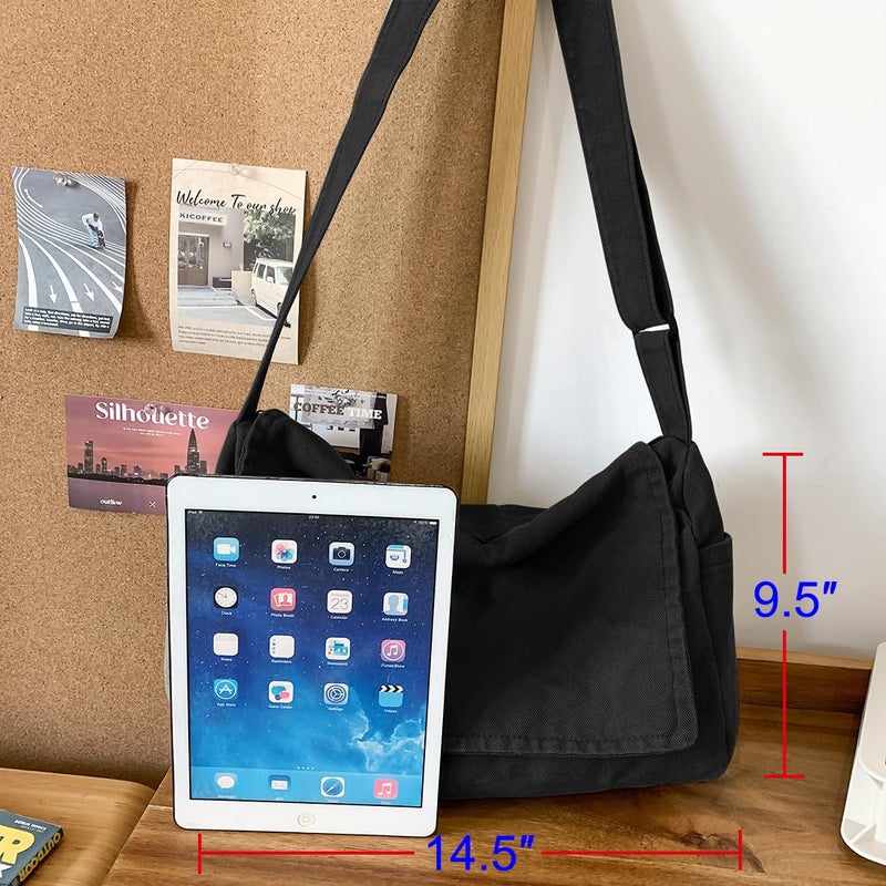 Collsants Messenger Bag for Women Men Satchel Bag Canvas Crossbody Shoulder Bag Casual Sling Bag(black) - Image 5