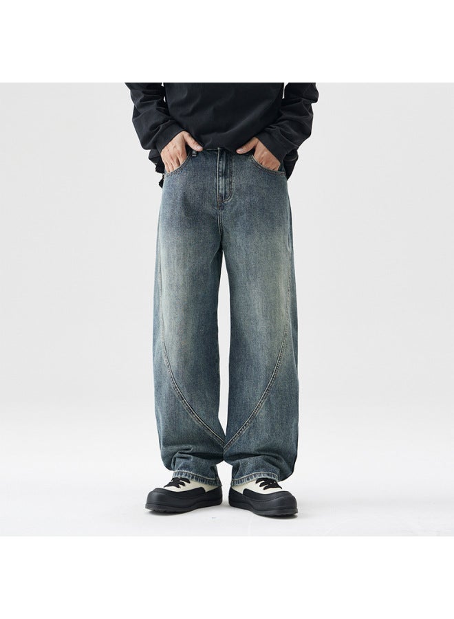 Men's Autumn And Winter New Fashion Brand Stitching Machete Pants Men's Loose Wide-leg American Jeans Daddy Pants