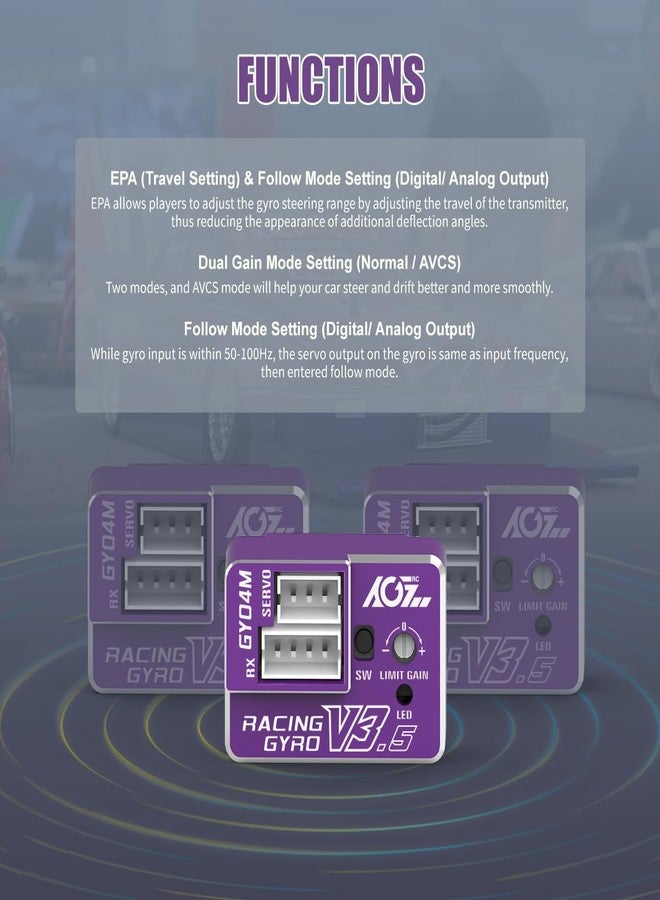 AGFRC Upgraded Mini Z RC Gyros - Mini Gyros for Drifting Mini-Z Car/Full Aluminum Precision RC Purple Gyro Set for Competition Grade RC Drifting (GY04M V3.5) - Image 5