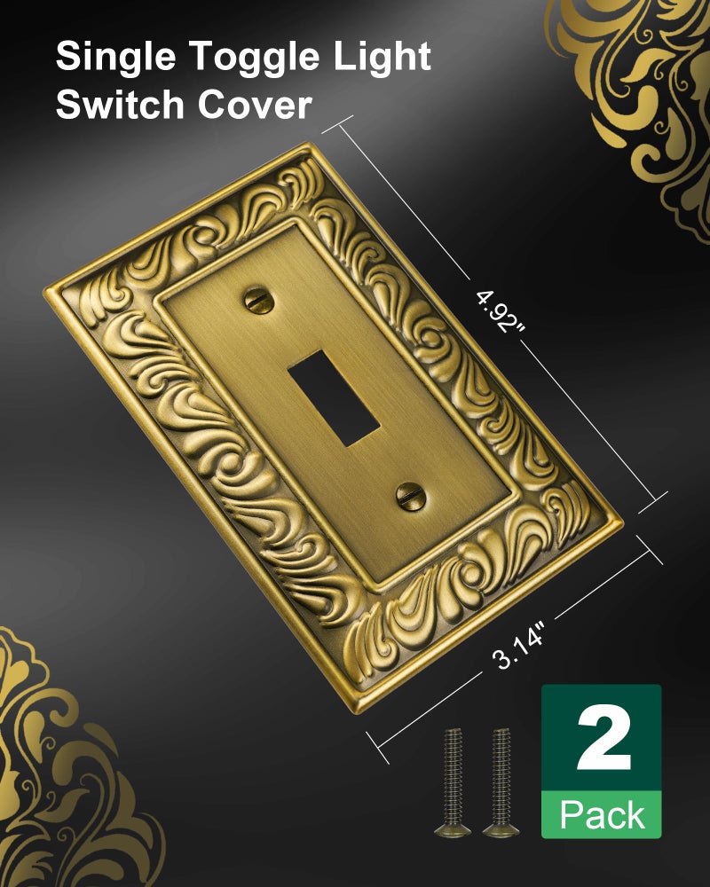 TREEWELL 2-Pack Single Toggle Light Switch Cover Plate, Paisley Pattern Decorative Switch Plate Covers, Antique Brass 1 Gang Metal Wall Plate, Corrosion Resistant - Image 2