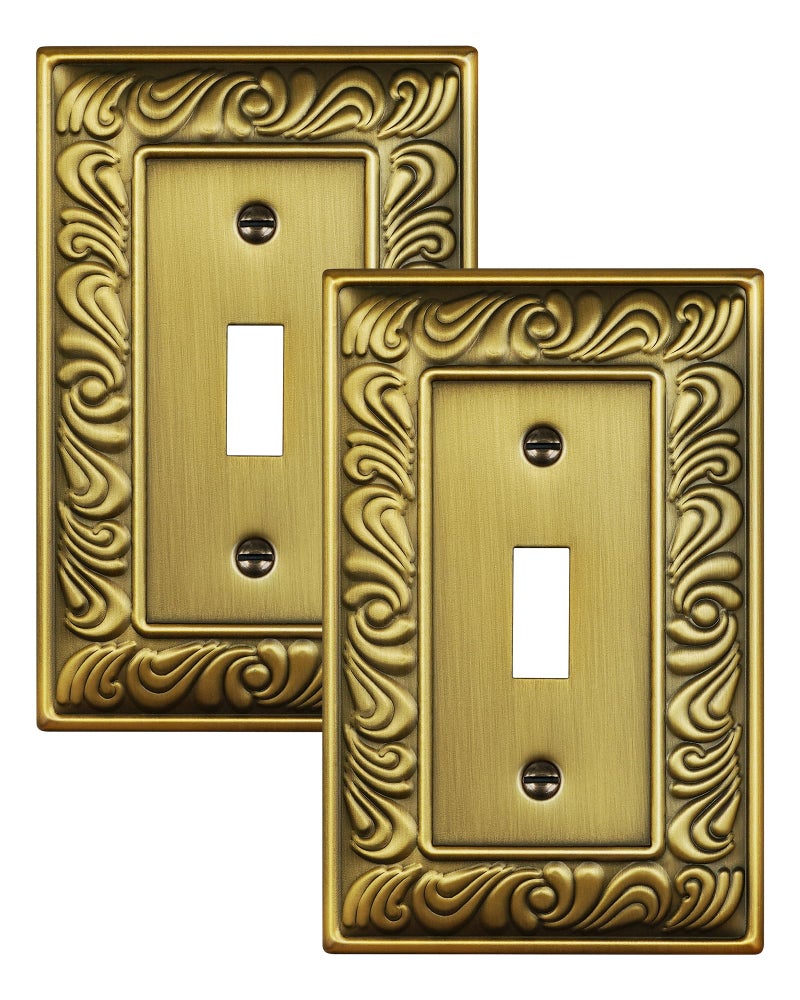 TREEWELL 2-Pack Single Toggle Light Switch Cover Plate, Paisley Pattern Decorative Switch Plate Covers, Antique Brass 1 Gang Metal Wall Plate, Corrosion Resistant - Image 1