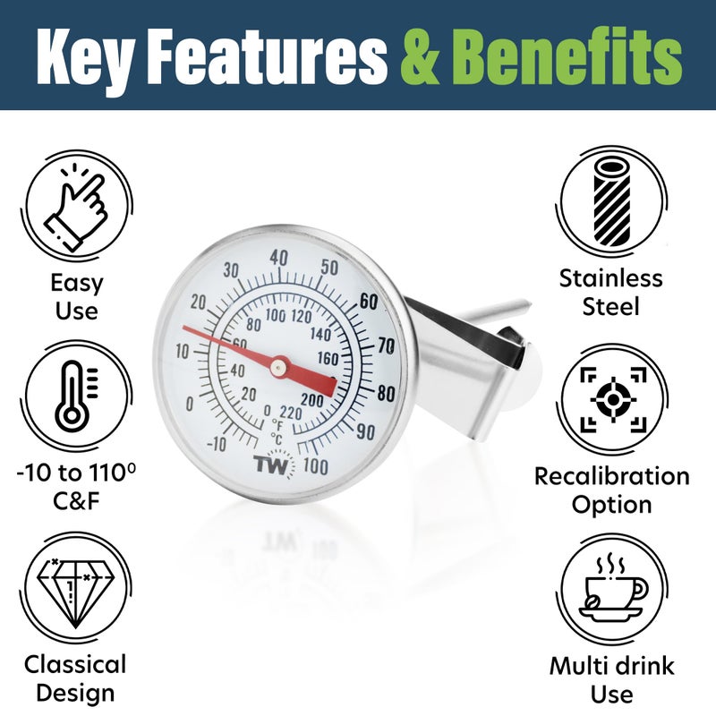 Thermometer World Milk Thermometer for Steaming Milk - Pot Thermometer for Yogurt, Coffee and Cheese Making Supplies with Clip Espresso Machine Accessories Bar Coffee Thermometer for Frothing Milk 165mm Probe - Image 2