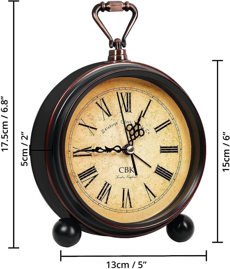 CBK Table Clock Retro Twin Bell Metal Frame Alarm Clock with Night Backlight Function & Silent Motion, High Volume Bedside Luminous Alarm for Bedroom/Office (Roman Vintage) - Image 3