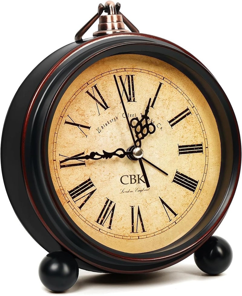 CBK Table Clock Retro Twin Bell Metal Frame Alarm Clock with Night Backlight Function & Silent Motion, High Volume Bedside Luminous Alarm for Bedroom/Office (Roman Vintage) - Image 1
