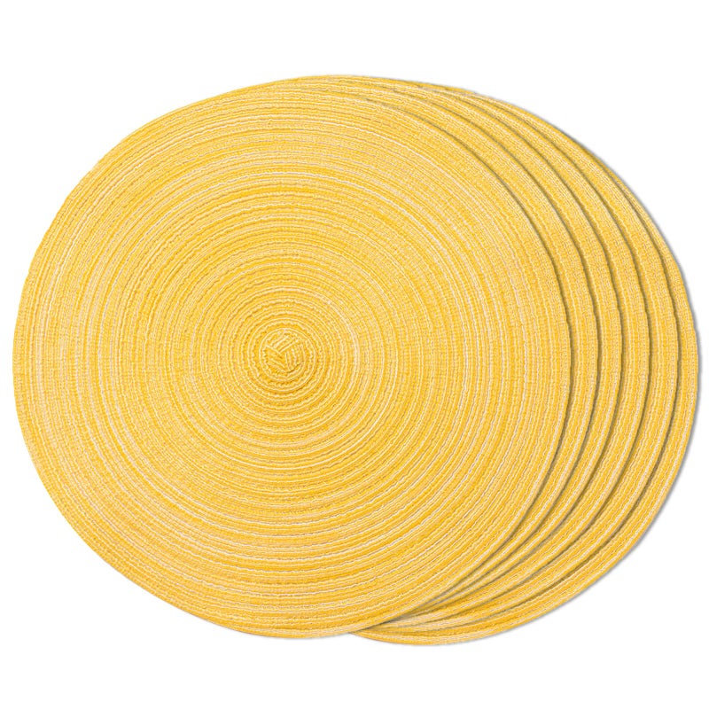FunWheat Round Braided Placemats Set of 6 Place mats for Dining Tables Woven Heat Resistant Table Mats 15 inch Yellow