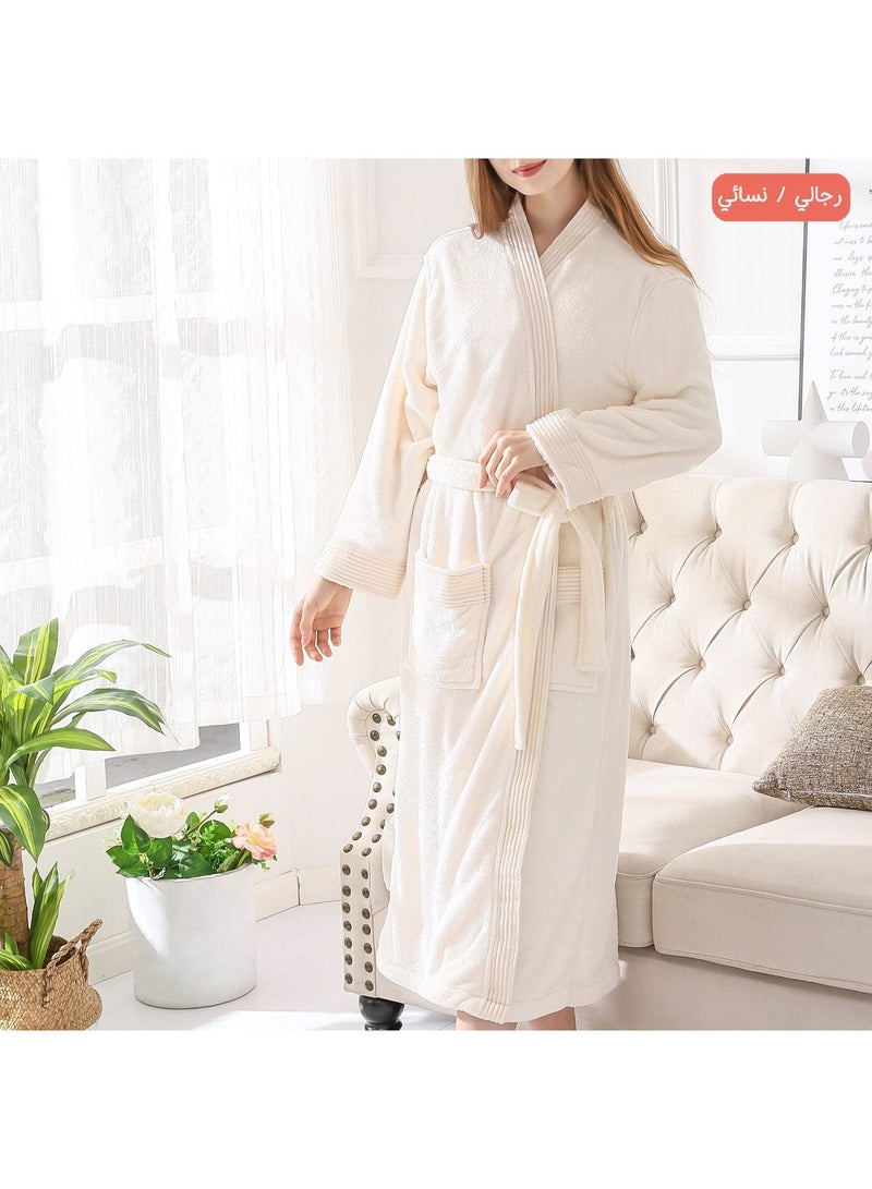 ريفي روب حمّام أبيض كريمي مقاس XL للجنسين – روب ناعم وفخم مع حزام وجيوب للرجال والنساء - Image 1