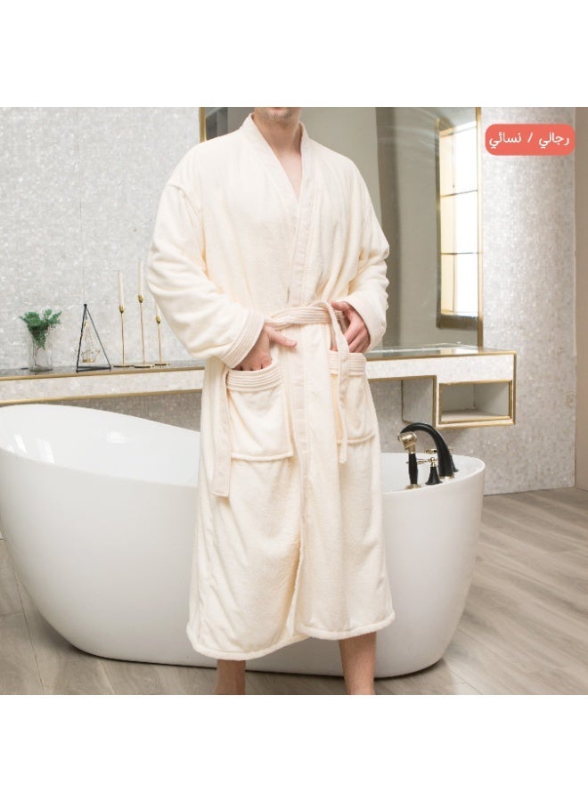ريفي روب حمّام أبيض كريمي مقاس XL للجنسين – روب ناعم وفخم مع حزام وجيوب للرجال والنساء - Image 3