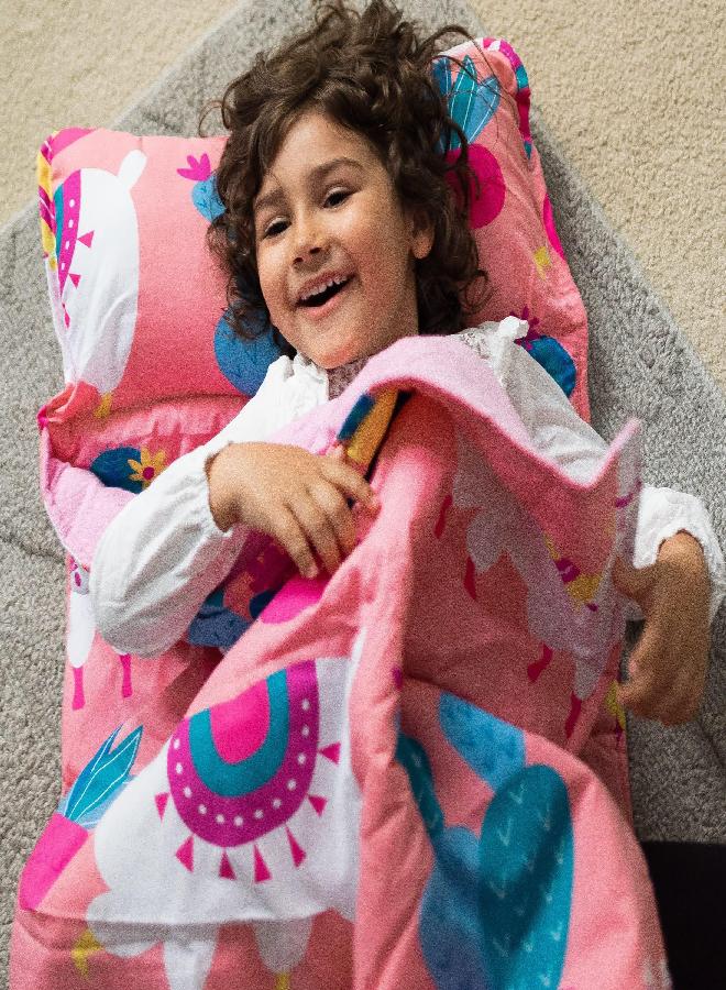 Wildkin Wildkin Original Nap Mat with Reusable Pillow for Boys & Girls, Perfect for Elementary Sleeping Mat, Features Hook & Loop Fastener, Cotton Blend Materials Nap Mat for Kids (Llamas and Cactus Pink)  - Image 1