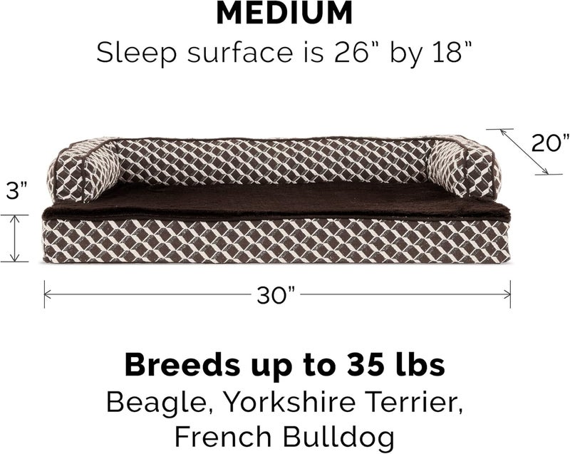 Furhaven Memory Foam Dog Bed for Medium/Small Dogs w/Removable Bolsters & Washable Cover, For Dogs Up to 35 lbs - Plush & Woven Decor Comfy Couch Sofa - Diamond Brown, Medium - Image 2