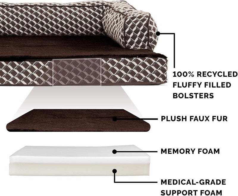 Furhaven Memory Foam Dog Bed for Medium/Small Dogs w/Removable Bolsters & Washable Cover, For Dogs Up to 35 lbs - Plush & Woven Decor Comfy Couch Sofa - Diamond Brown, Medium - Image 3