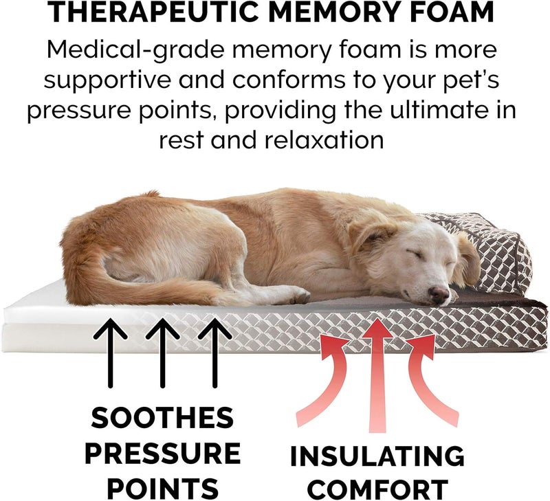 Furhaven Memory Foam Dog Bed for Medium/Small Dogs w/Removable Bolsters & Washable Cover, For Dogs Up to 35 lbs - Plush & Woven Decor Comfy Couch Sofa - Diamond Brown, Medium - Image 4