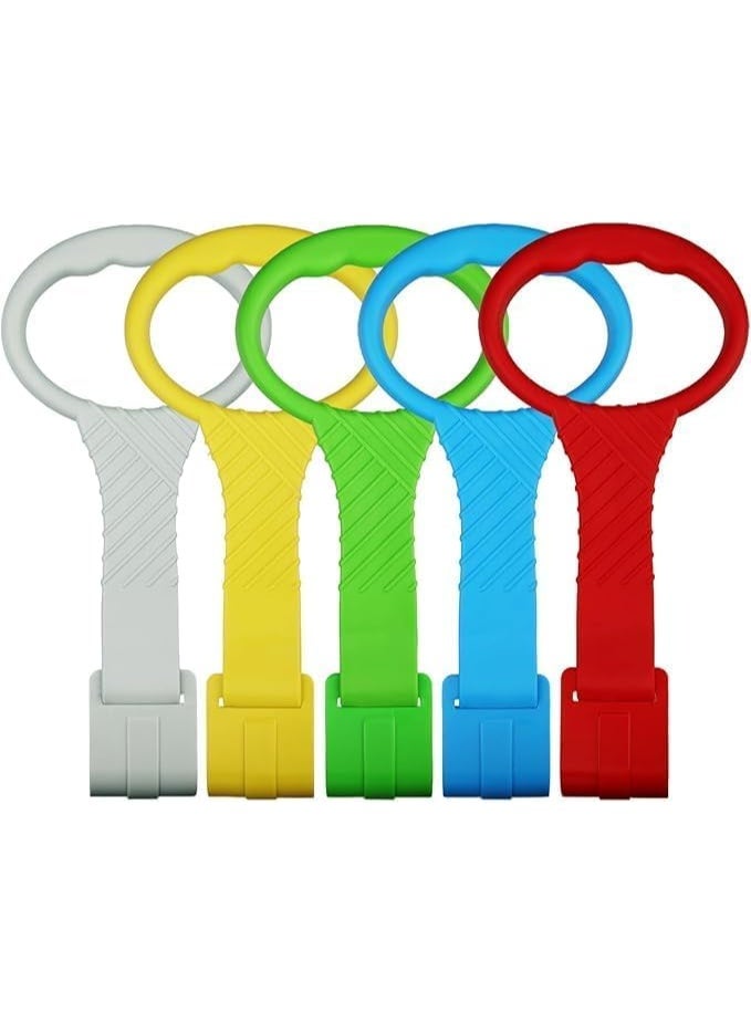 HZYH 5 PCS Baby Playpen Pull Up Rings, Soft Bending Plastic Handles for Infants Toddlers, Ergonomic Design to Assist Standing and Walking, 5 Bright Colors, Fits Most Playpens, Easy to Install - Image 1