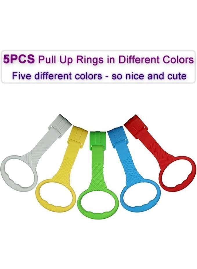 HZYH 5 PCS Baby Playpen Pull Up Rings, Soft Bending Plastic Handles for Infants Toddlers, Ergonomic Design to Assist Standing and Walking, 5 Bright Colors, Fits Most Playpens, Easy to Install - Image 2