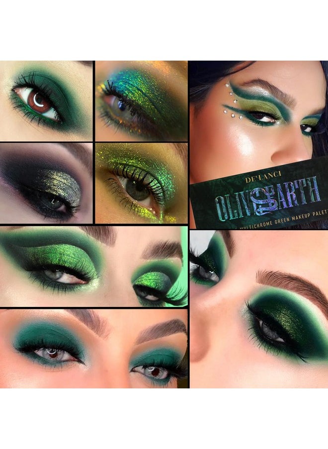 DE'LANCI - Glitter Olive Green 12 Colors Makeup Pallet, Multichrome Green Eyeshadow Palette, Matte Shimmer Light Dark Emerald Green Brown Eye Shadow For Hazel Eyes, Bright Sparkly Black Silver Shades - Image 1