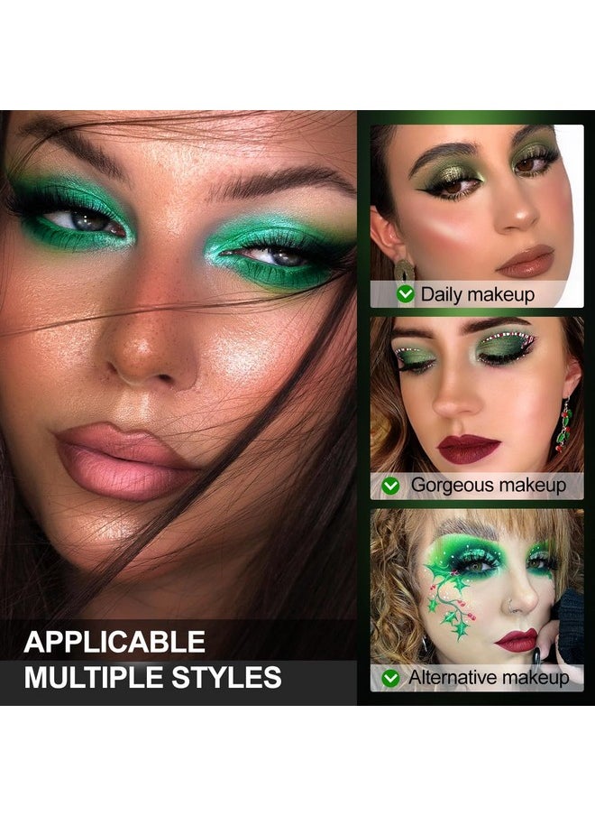 DE'LANCI - Glitter Olive Green 12 Colors Makeup Pallet, Multichrome Green Eyeshadow Palette, Matte Shimmer Light Dark Emerald Green Brown Eye Shadow For Hazel Eyes, Bright Sparkly Black Silver Shades - Image 1