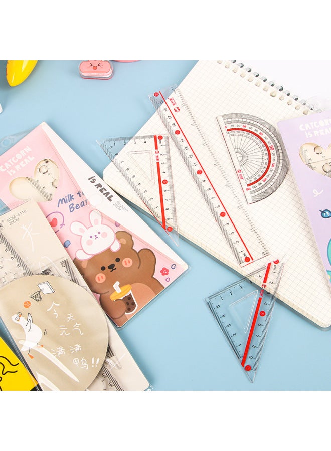 HELPS Cute Cartoon Set Of Rulers For Students, Multifunctional Triangle Ruler, Protractor, Four-piece Set, Soft Ruler - Image 2