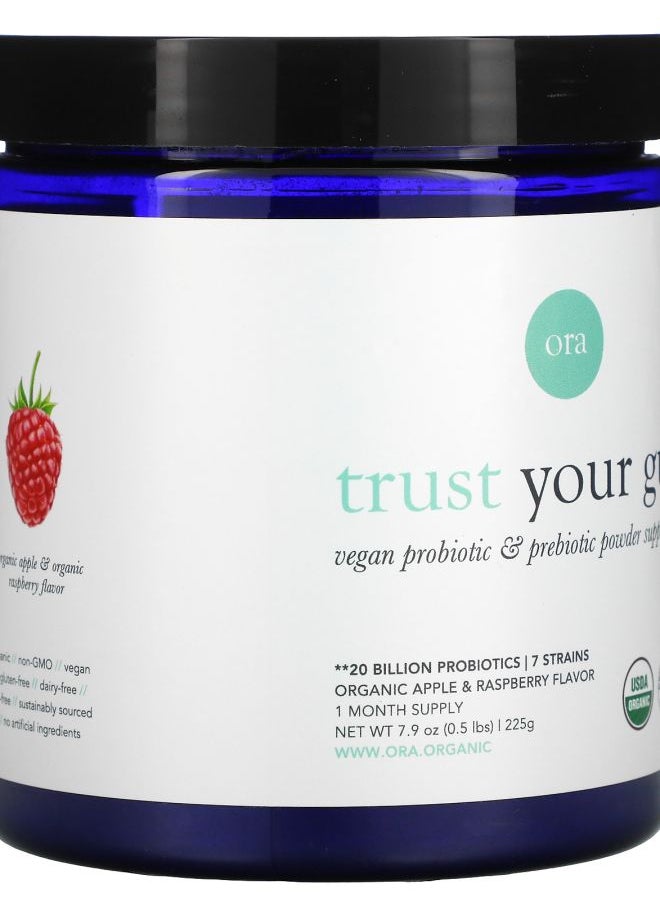 ORA - Trust Your Gut Vegan Probiotic & Prebiotic Powder Supplement Organic Apple & Raspberry  7.9 oz (225 g) - Image 1