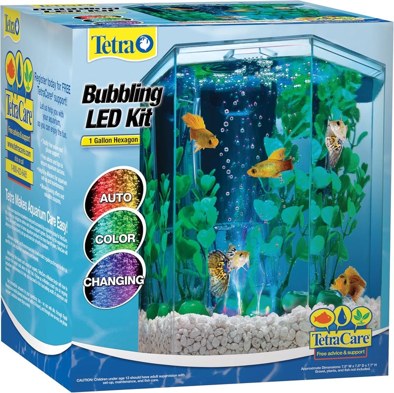 Tetra Bubbling LED Aquarium Kit - 1 Gallon Hexagon with Color-Changing Light Disc - Image 1