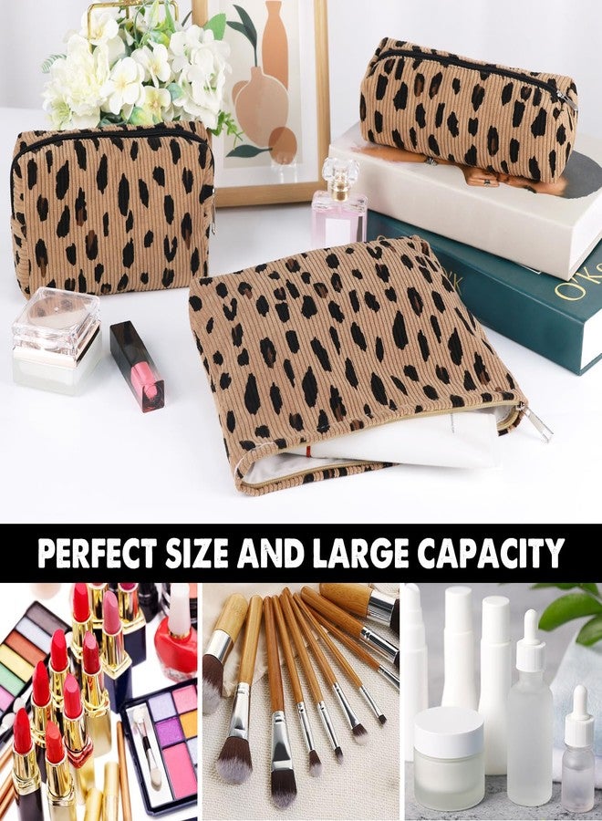 Gocvo Makeup Bag Cosmetic Bag Set for Girls Women Checkered Travel Organizer Bathroom Toiletry Pouch Large Capacity Storage Bag, Leopard Brown - Image 2