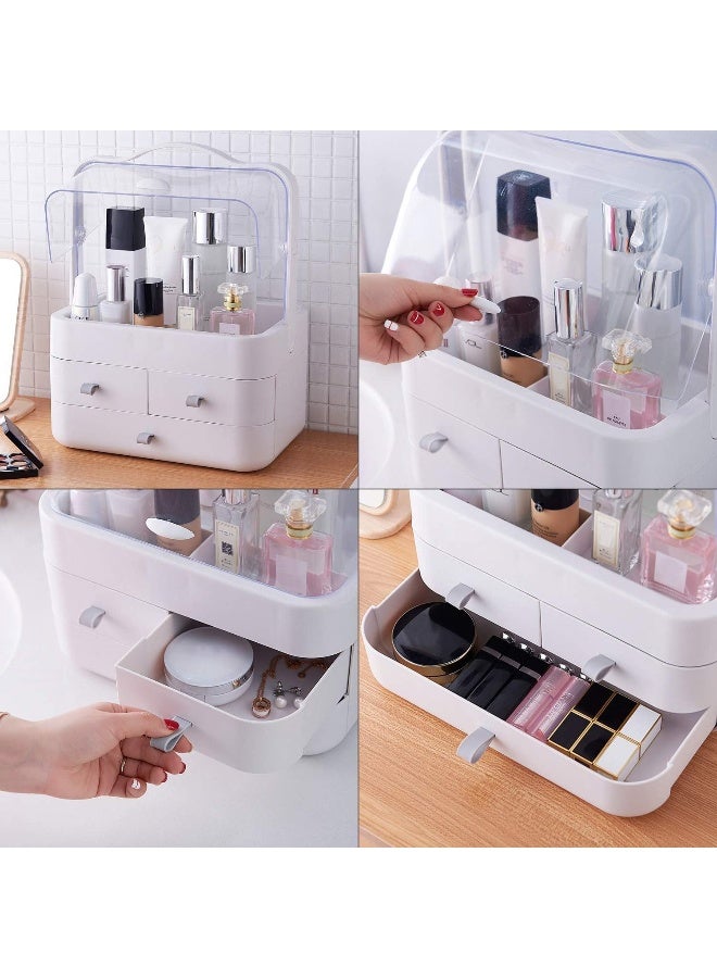Relavel LARGE MAKEUP ORGANIZER, COSMETIC AND JEWELRY STORAGE WITH DUSTPROOF LID, DISPLAY BOXES WITH DRAWERS FOR VANITY, BATHROOM COUNTER OR DRESSER, MAKE OF ABS, WHITE - Image 5
