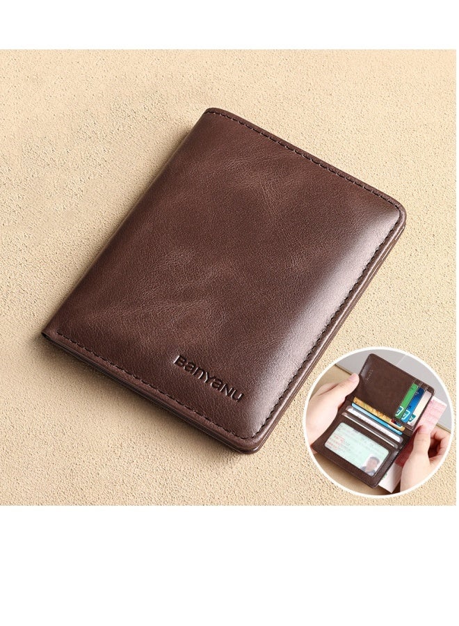 بانيانو محفظة رجالية من الجلد الأصلي عمودية رفيعة للغاية من جلد البقر من الطبقة الأولى بتصميم بسيط وقصير باللون البني (جلد البقر من الطبقة الأولى الرجعية) - Image 1