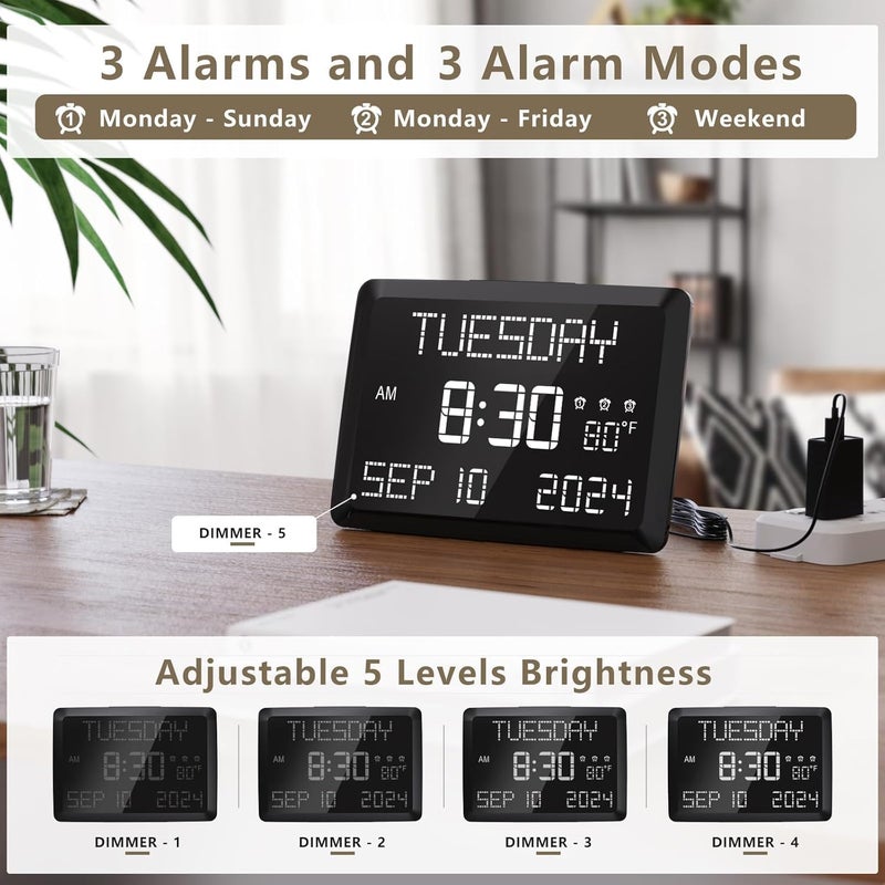 Raynic Digital Clock, 11.5" Large Display Calendar Clock with Day and Date, Indoor Temperature, Adjustable Brightness, Snooze,12/24H, DST for Home, Office, Elderly - Image 5