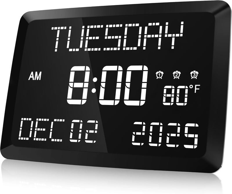Raynic Digital Clock, 11.5" Large Display Calendar Clock with Day and Date, Indoor Temperature, Adjustable Brightness, Snooze,12/24H, DST for Home, Office, Elderly - Image 1