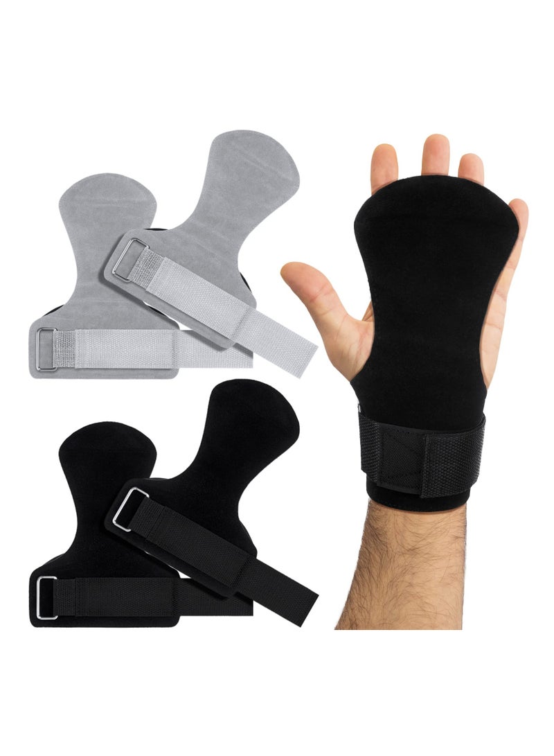 SYOSI 2 Pcs Hand Grips Fingerless Grips for Cross Training SYOSI No Holes Gymnastics Grips with Wrist Straps for Pull up Workout Weightlifting, Hand Protection from Blisters for Men Women(Black & Grey) - Image 1