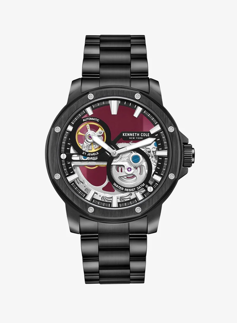 Kenneth Cole New York Kenneth Cole New York 44mm Automatic Men's Watch with Black Dial & Black Stainless Steel Bracelet