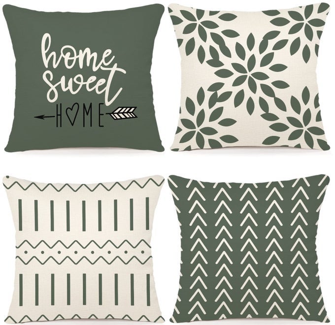 Pillow Covers 20x20 Set of 4 Modern Sofa Throw Pillow Cover Decorative Outdoor Linen Fabric Pillow Case for Couch Bed Car Aqua Green