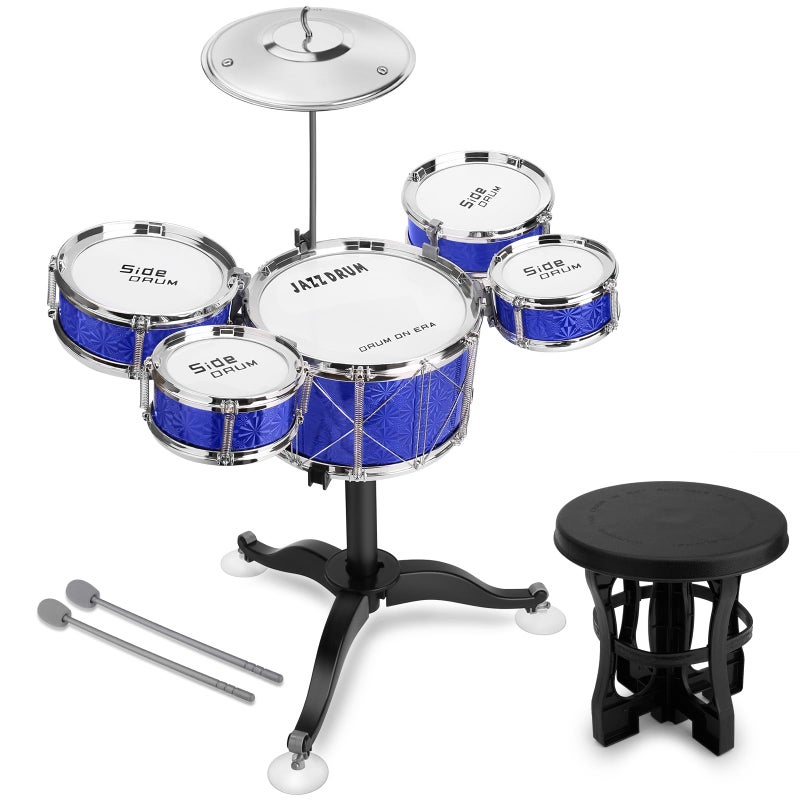 CHADRIGIVS Toddler Drum Set Kids Jazz Drum Kit 8 Piece Educational Percussion Musical Instruments Toy Playset Christmas Birthday Gift for Boys Girls Blue - Image 3