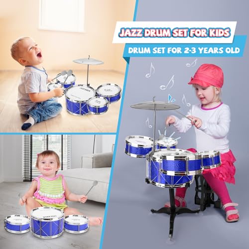 CHADRIGIVS Toddler Drum Set Kids Jazz Drum Kit 8 Piece Educational Percussion Musical Instruments Toy Playset Christmas Birthday Gift for Boys Girls Blue - Image 5