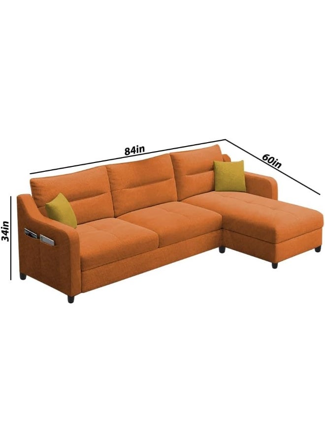 Generic Poppins HOME 4 Seater L Shape Sofa Set for Living Room Sophistication (LHS, Orange)  - Image 2