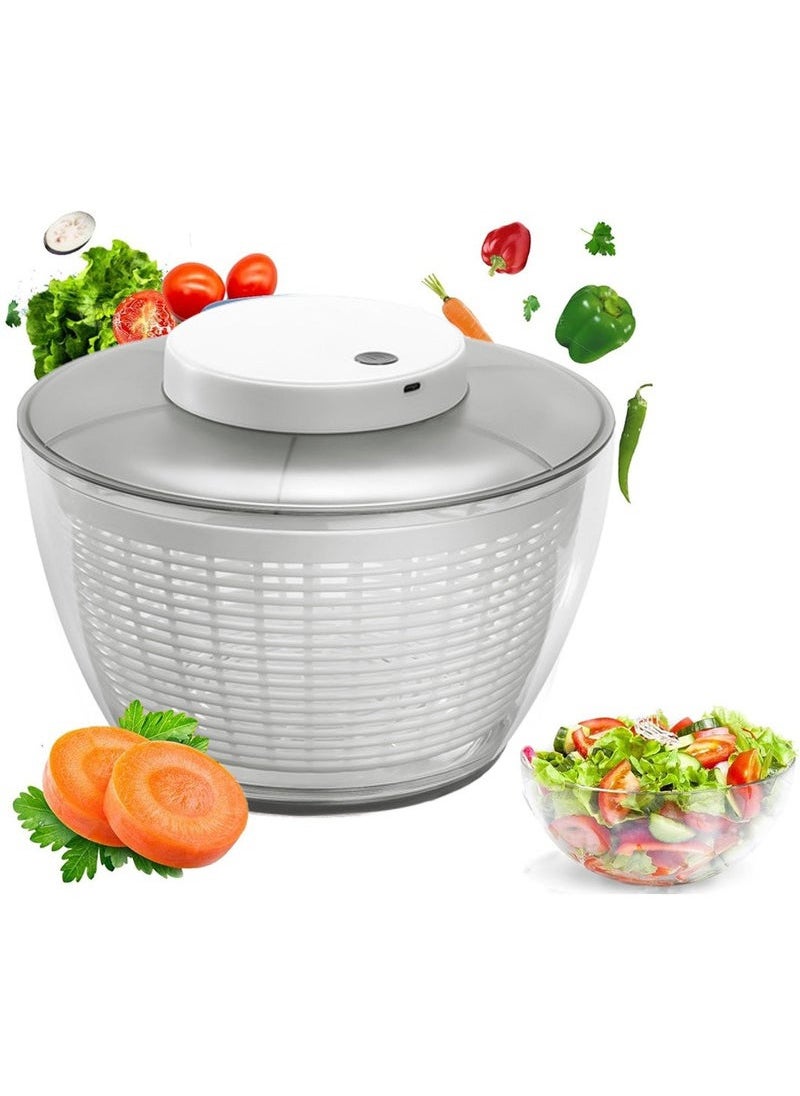 XiuWoo - Large Salad Spinner of 4.5L, USB Chargeable Drain Lettuce Spinner, Manual Reusable Quick Dry Vegetable Dryer with Bowl and Colander, Multifunction Fruit Cleaner Drainer, BPA Free - Image 1
