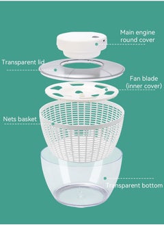 XiuWoo Large Salad Spinner of 4.5L, USB Chargeable Drain Lettuce Spinner, Manual Reusable Quick Dry Vegetable Dryer with Bowl and Colander, Multifunction Fruit Cleaner Drainer, BPA Free  - Image 2