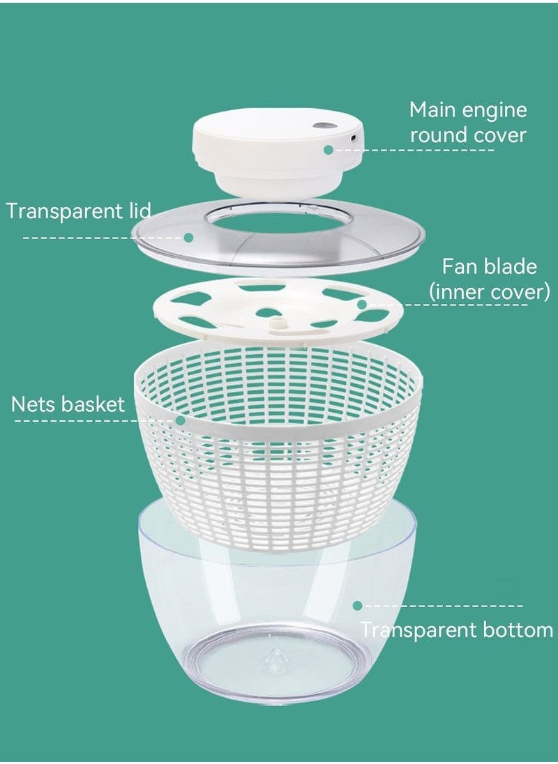 XiuWoo - Large Salad Spinner of 4.5L, USB Chargeable Drain Lettuce Spinner, Manual Reusable Quick Dry Vegetable Dryer with Bowl and Colander, Multifunction Fruit Cleaner Drainer, BPA Free - Image 1