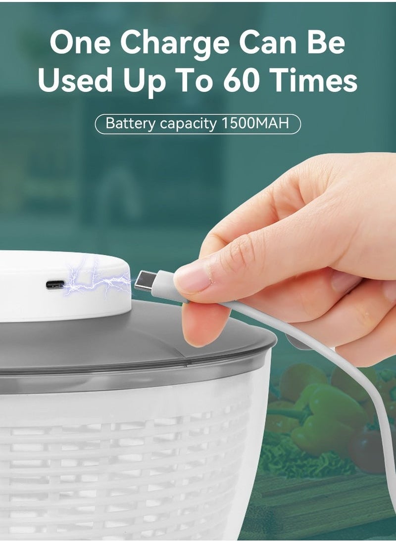 XiuWoo - Large Salad Spinner of 4.5L, USB Chargeable Drain Lettuce Spinner, Manual Reusable Quick Dry Vegetable Dryer with Bowl and Colander, Multifunction Fruit Cleaner Drainer, BPA Free - Image 1