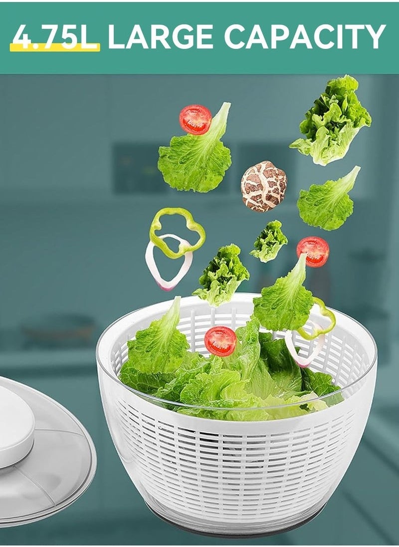 XiuWoo - Large Salad Spinner of 4.5L, USB Chargeable Drain Lettuce Spinner, Manual Reusable Quick Dry Vegetable Dryer with Bowl and Colander, Multifunction Fruit Cleaner Drainer, BPA Free - Image 1