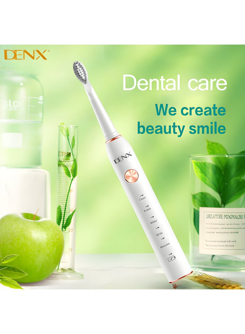 Denx Electric Sonic Toothbrush for Adults and Teens | 5 Modes, 3 Brush Heads, Ultrasonic Motor, Rechargeable, IPX7 Waterproof - Image 5