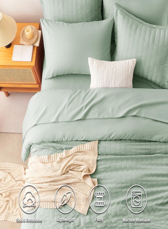 CozyLux Full Size Comforter Sets with Sheets Seersucker 7 Pieces Sage Green Bed in a Bag Textured Luxury Soft Bedding Set with Down Alternative Comforter, Sheets, Pillowcases & Shams for All Seasons - Image 2