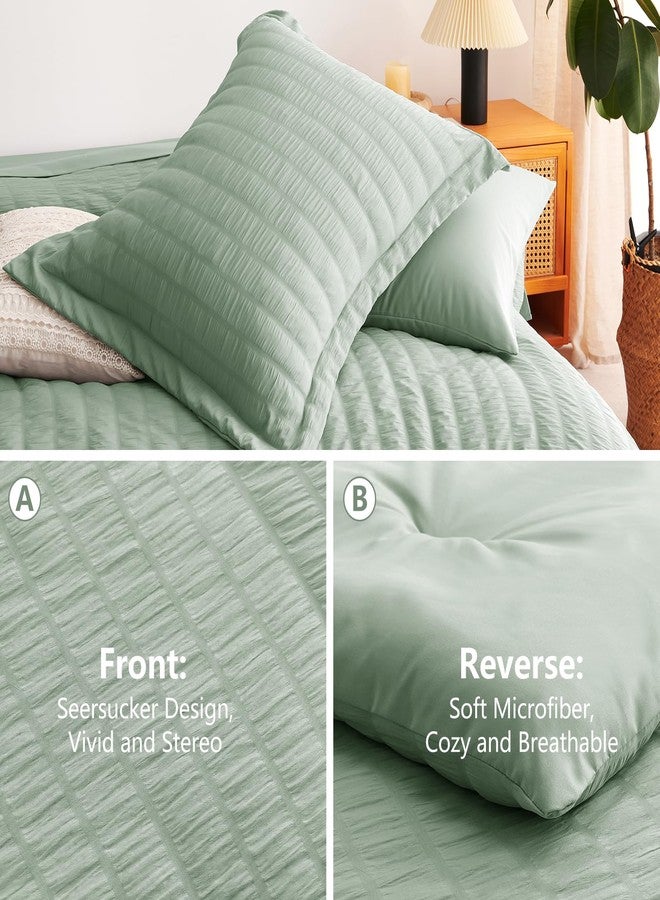 CozyLux Full Size Comforter Sets with Sheets Seersucker 7 Pieces Sage Green Bed in a Bag Textured Luxury Soft Bedding Set with Down Alternative Comforter, Sheets, Pillowcases & Shams for All Seasons - Image 4