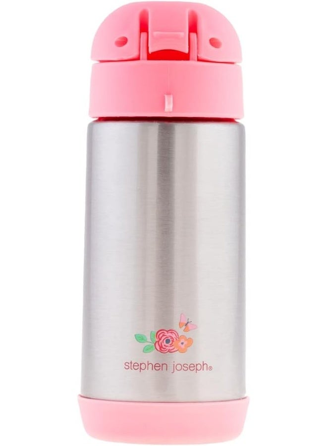 Stephen Joseph Double Wall Stainless Steel Bottles, Insulated Water Bottle for Kids Toddlers, Vacuum Insulated Bottle with Straw, BPA-Free Water Bottle â€“ 11.8 Ounces, FLORAL - Image 2