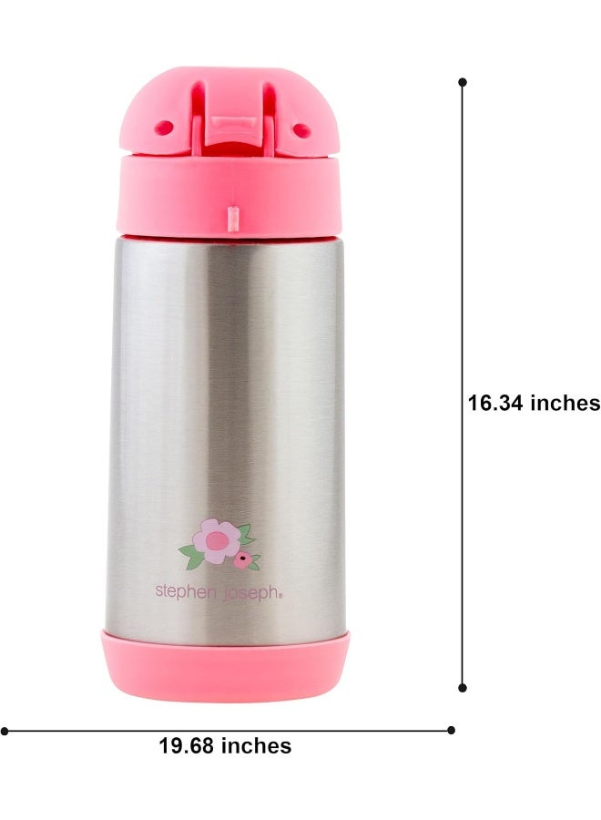 Stephen Joseph Double Wall Stainless Steel Bottles, Insulated Water Bottle for Kids Toddlers, Vacuum Insulated Bottle with Straw, BPA-Free Water Bottle â€“ 11.8 Ounces, FLORAL - Image 5