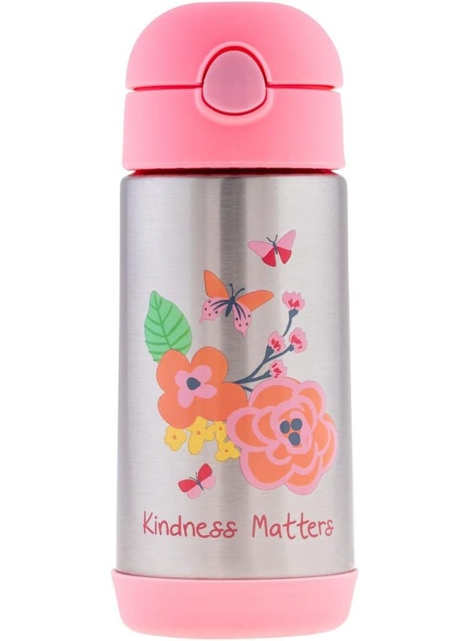 Stephen Joseph Double Wall Stainless Steel Bottles, Insulated Water Bottle for Kids Toddlers, Vacuum Insulated Bottle with Straw, BPA-Free Water Bottle â€“ 11.8 Ounces, FLORAL - Image 1
