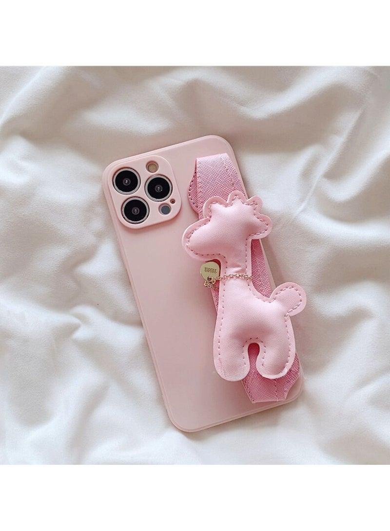 Miluraining Case for iPhone 14 Pro Max Case, Cute pink giraffe phone case with wristband, Case Compatible with iPhone 14 Pro Max, PU material Anti-fall Phone Fashion Cover Women Girls - Image 1