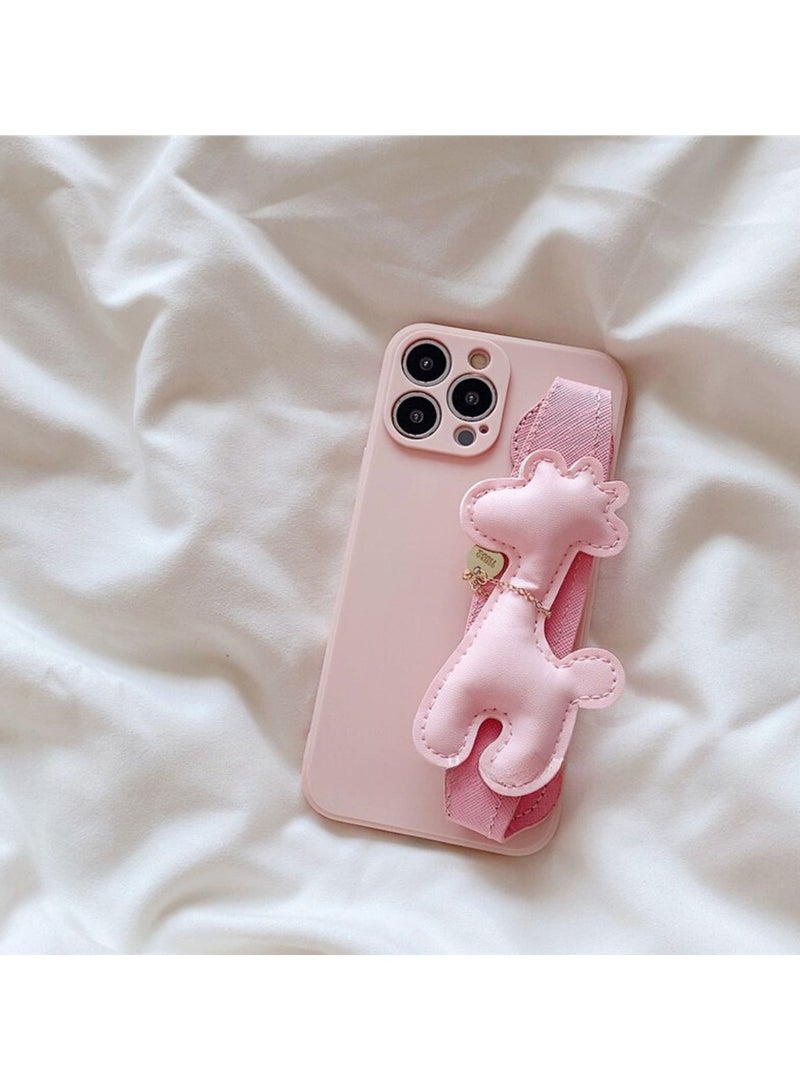 Miluraining Case for iPhone 14 Pro Max Case, Cute pink giraffe phone case with wristband, Case Compatible with iPhone 14 Pro Max, PU material Anti-fall Phone Fashion Cover Women Girls - Image 2
