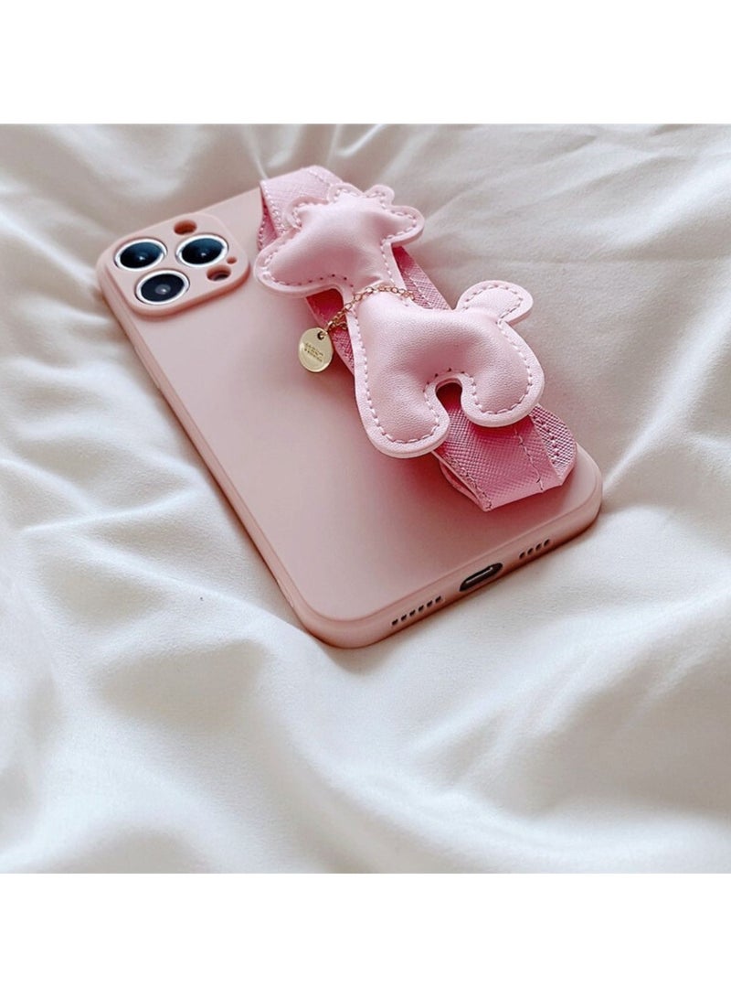 Miluraining Case for iPhone 14 Pro Max Case, Cute pink giraffe phone case with wristband, Case Compatible with iPhone 14 Pro Max, PU material Anti-fall Phone Fashion Cover Women Girls - Image 4