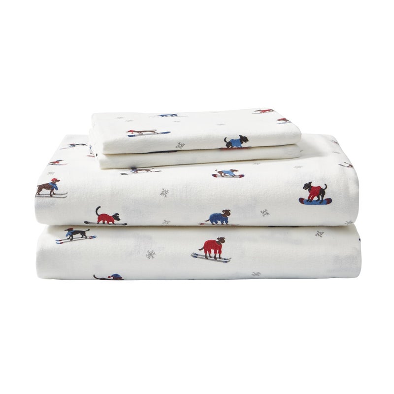 Eddie Bauer - Flannel Sheets Queen Size, Anti-Pilling & Wrinkle Resistant Cotton, Touchably Soft for All-Season Comfort - Bed Sheets with Matching Pillowcases & Fitted Sheet (Ski Patrol White) - Image 1